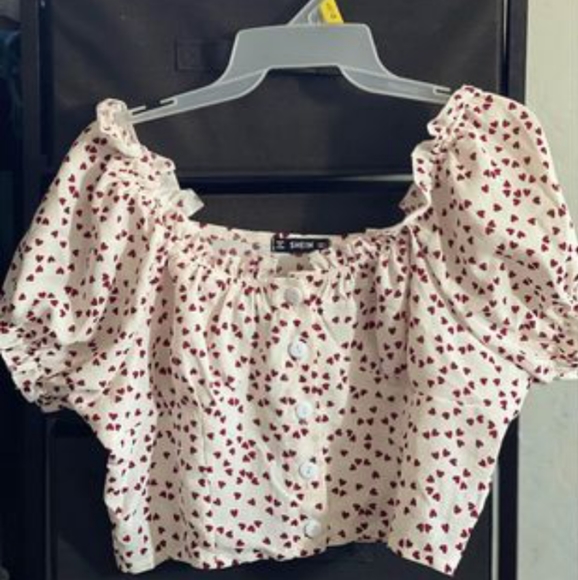 Button Down Frill Heart Top - Picture 1 of 3